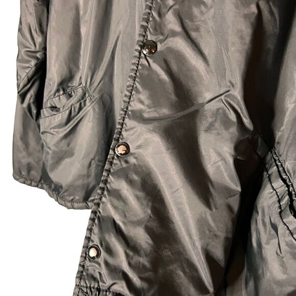 Vintage Bike brand black nylon snap up windbreaker cream faux fur lined collared - Picture 3 of 11